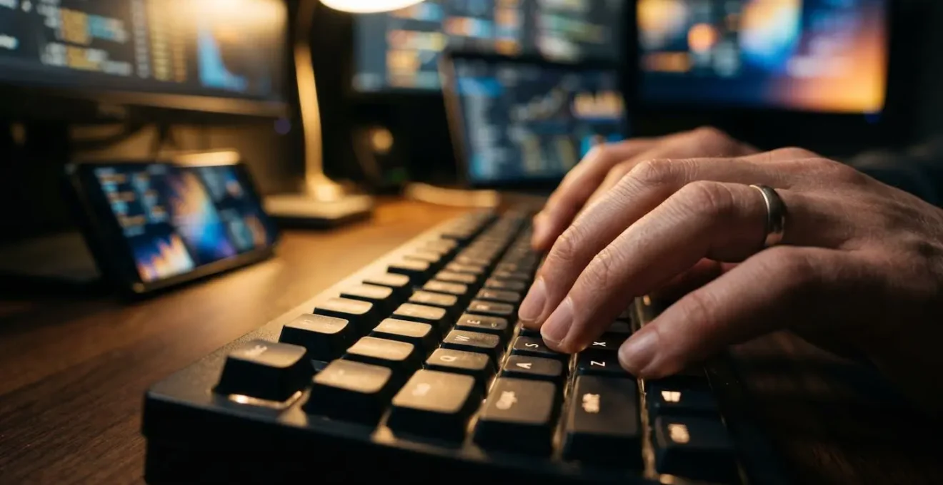 Close-up view of hands working on API integration workflow connecting banking systems to accounting platforms