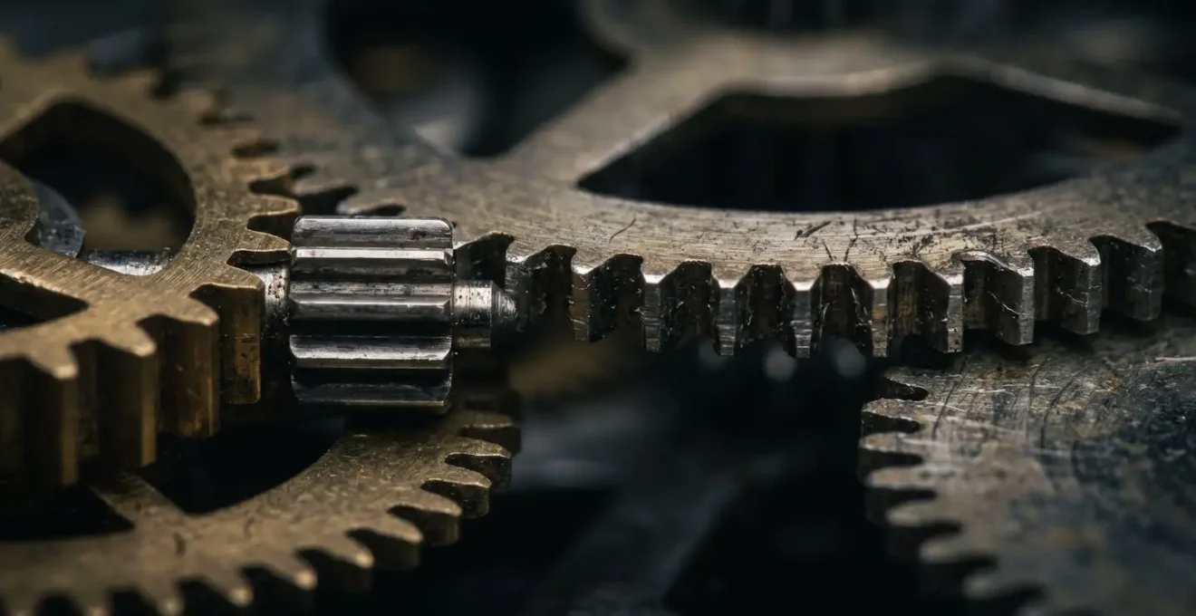 Visual metaphor of automation drift showing misaligned gears and light paths