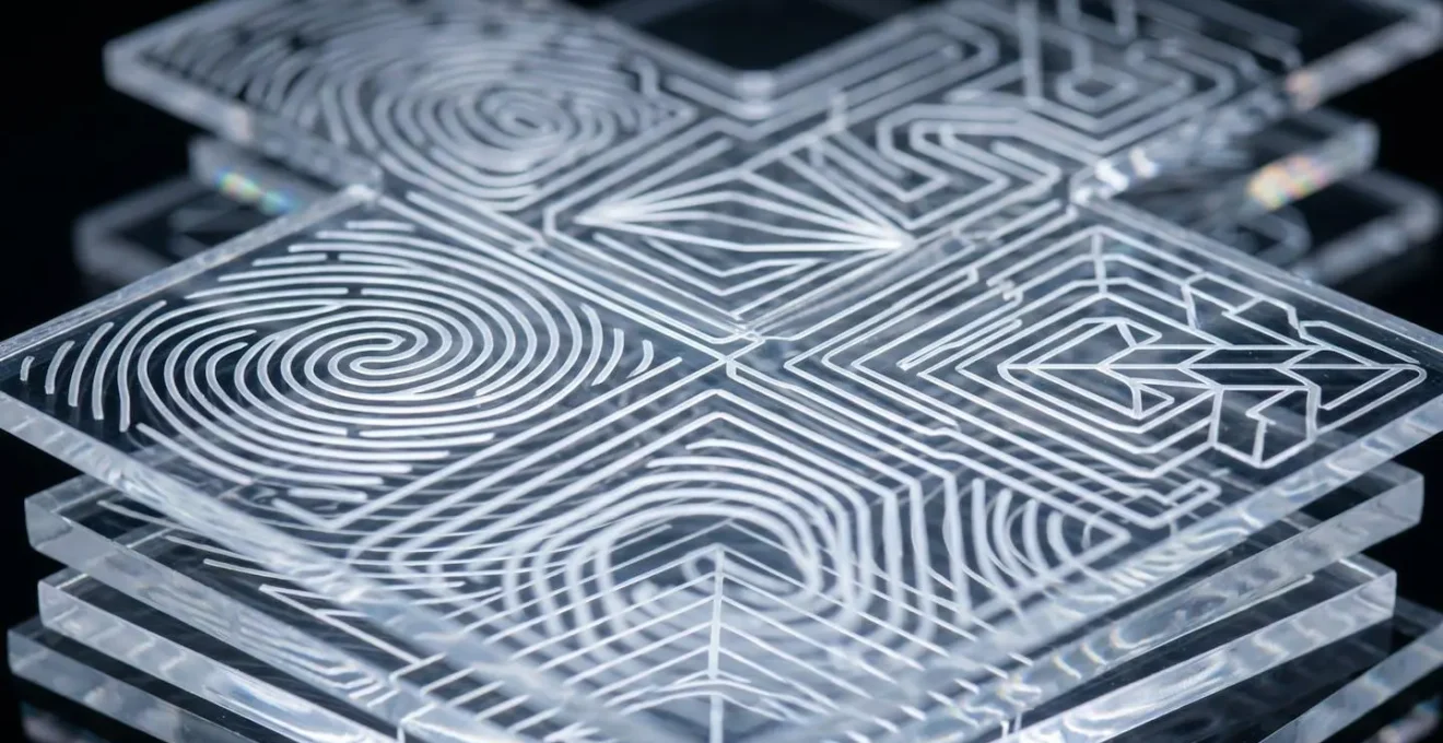 Close-up macro shot of layered security elements representing digital authentication