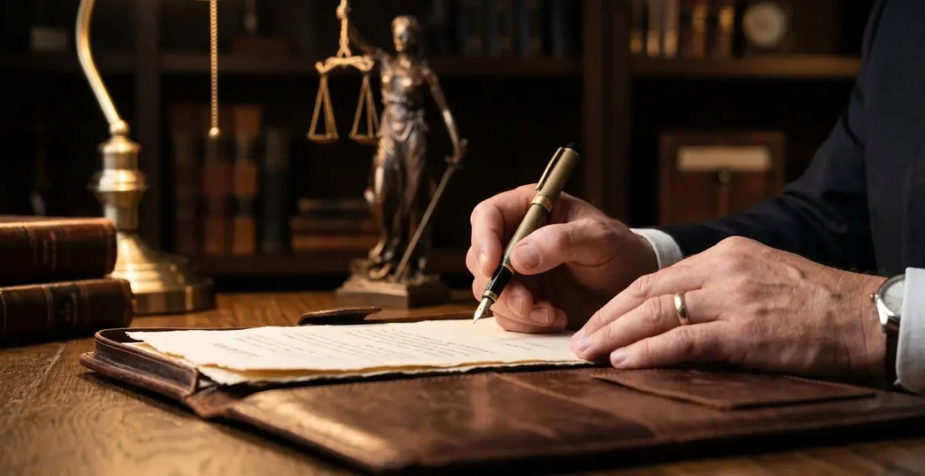 Legal professional reviewing commercial contracts in office environment