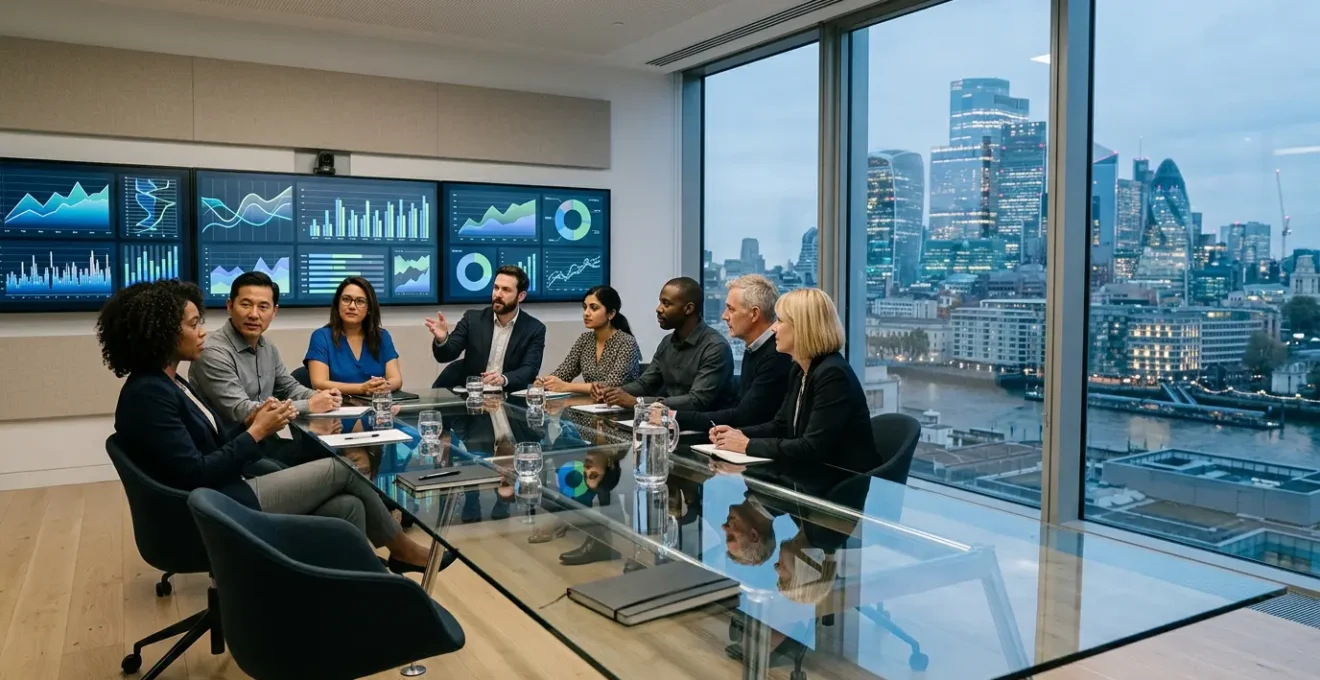 Strategic boardroom scene depicting tech startup financial planning and capital allocation decision-making